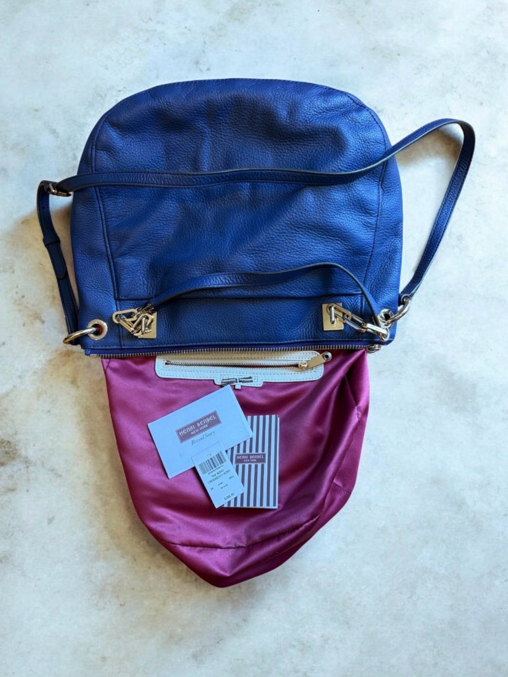 Henri Bendel Navy Blue Pebbled Leather SoHo Crossbody Handbag - Picture 6 of 14